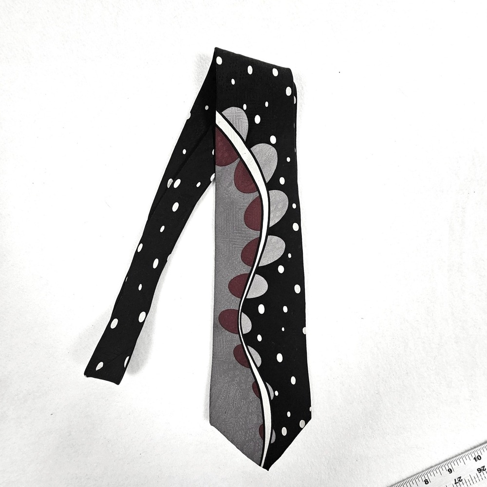 Vienicci Mens Silk Tie Black Grey Burgundy Abstract Geometric Polka Dot USA Made